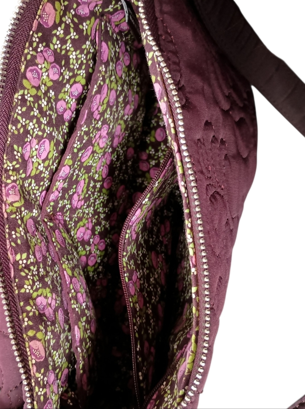 Vera Bradley Deep Plum Quilted With Floral Interior Shoulder Bag EUC - Picture 6 of 8